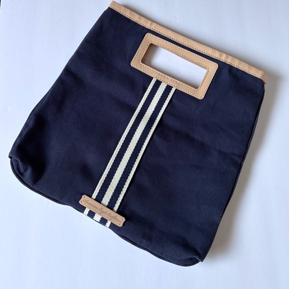 AMERICAN EAGLE OUTFITTERS Nautical Awning Stripe Fold Over Handheld Clutch
